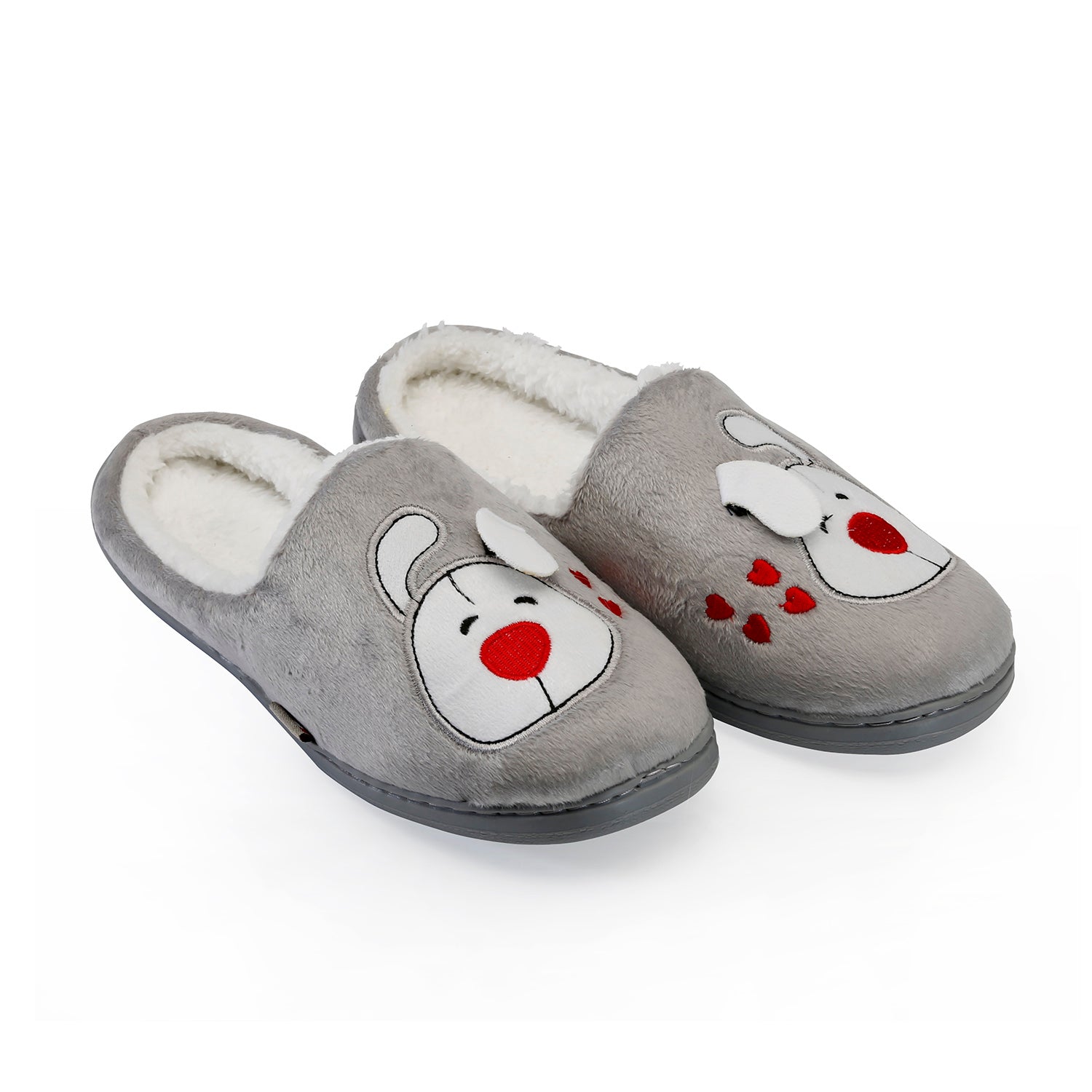 Pantufla Perrito Corazón Polar Interior Gris - D'Taty Chile