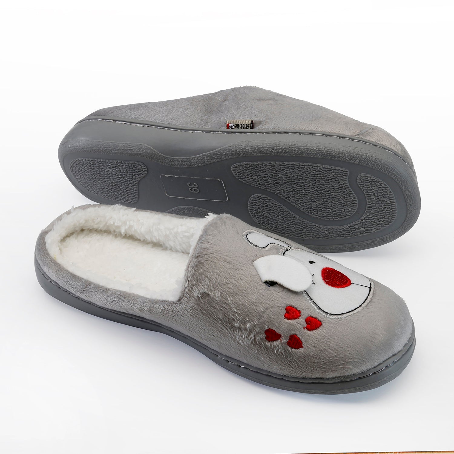 Pantufla Perrito Corazón Polar Interior Gris vista 2 - D'Taty Chile