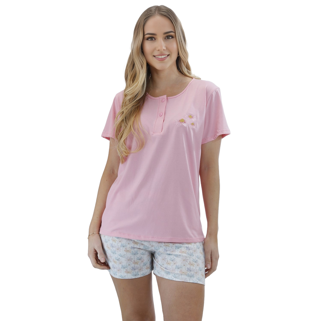 Pijama Clásico Rosa Bordado