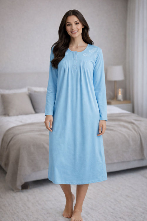 Camisa de Dormir Bordada Gamuza Polycotton Rosa / Turquesa vista 2 - D'Taty Chile