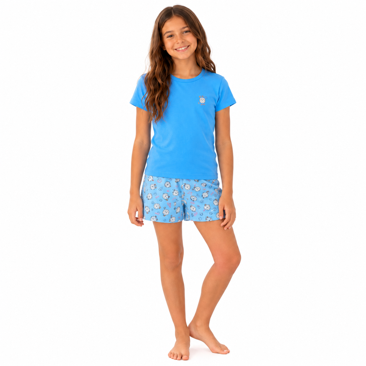 Pijama Niña Reloj Gamuza Polycotton Estampado