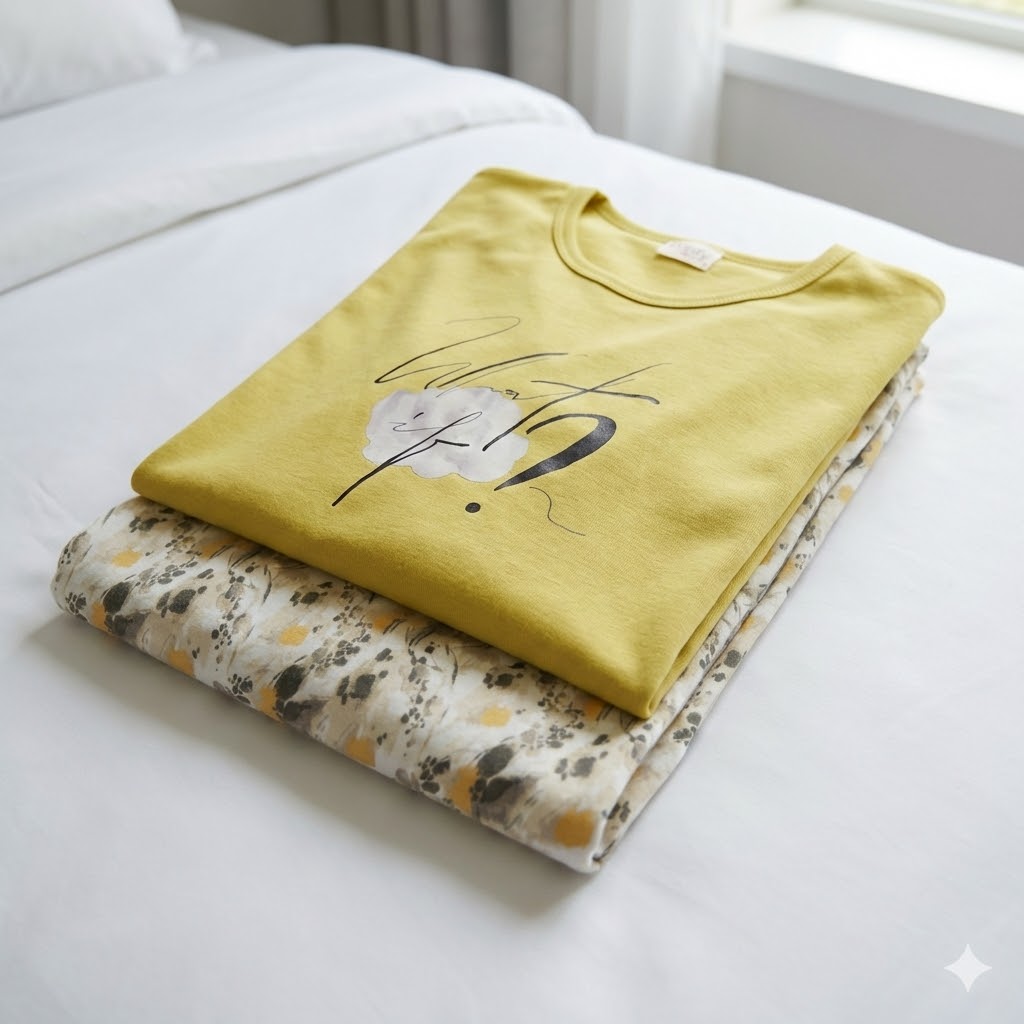 Pijama What If Estampado Gamuza Polycotton Mostaza vista 2 - D'Taty Chile
