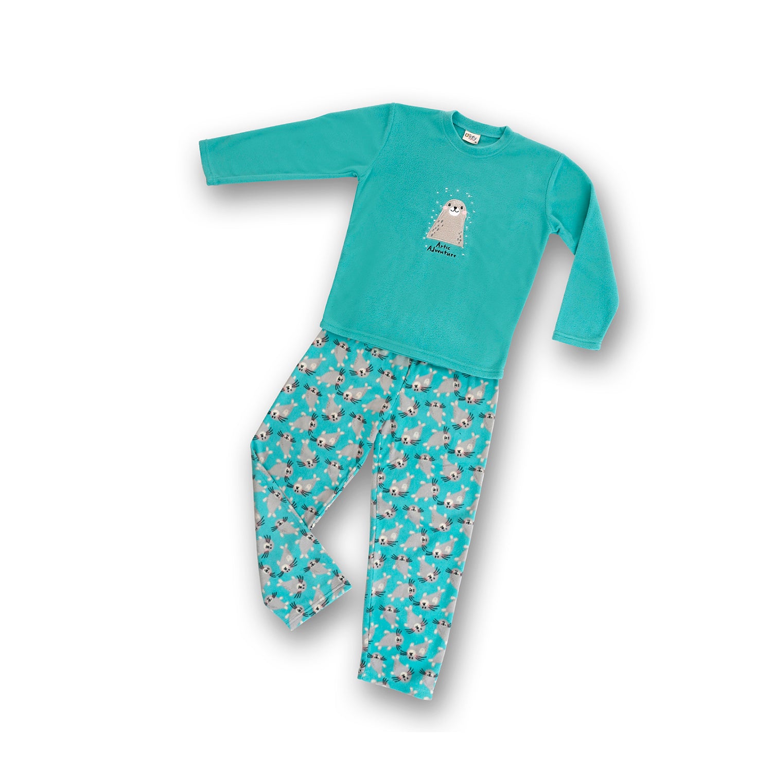 Pijama Niña Polar Foca Bordado Verde Agua - D'Taty Chile