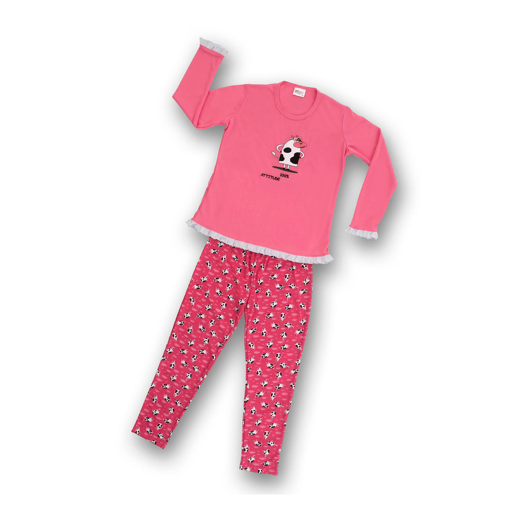 Pijama Niña Cow Bordado Gamuza Polycotton Rosa - D'Taty Chile