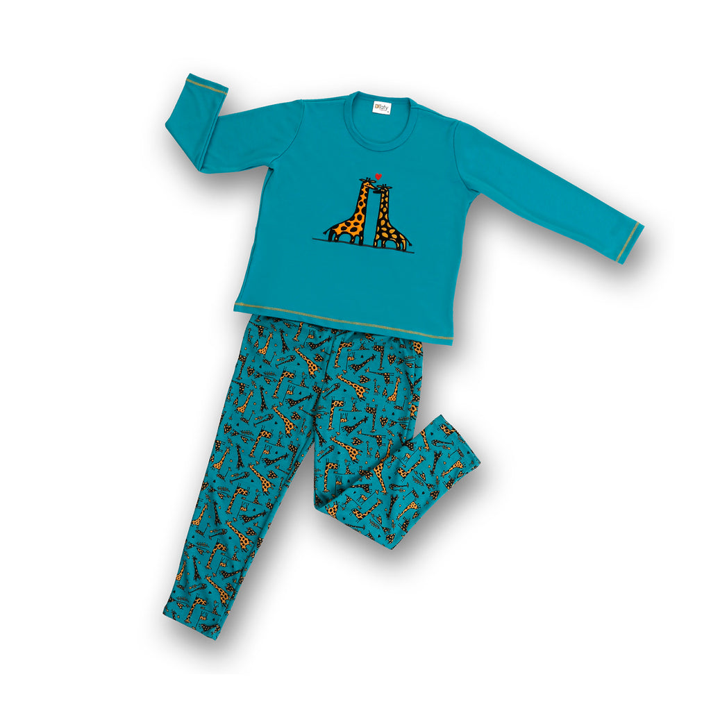 Pijama Niña Jirafa Bordado Gamuza Polycotton Verde - D'Taty Chile