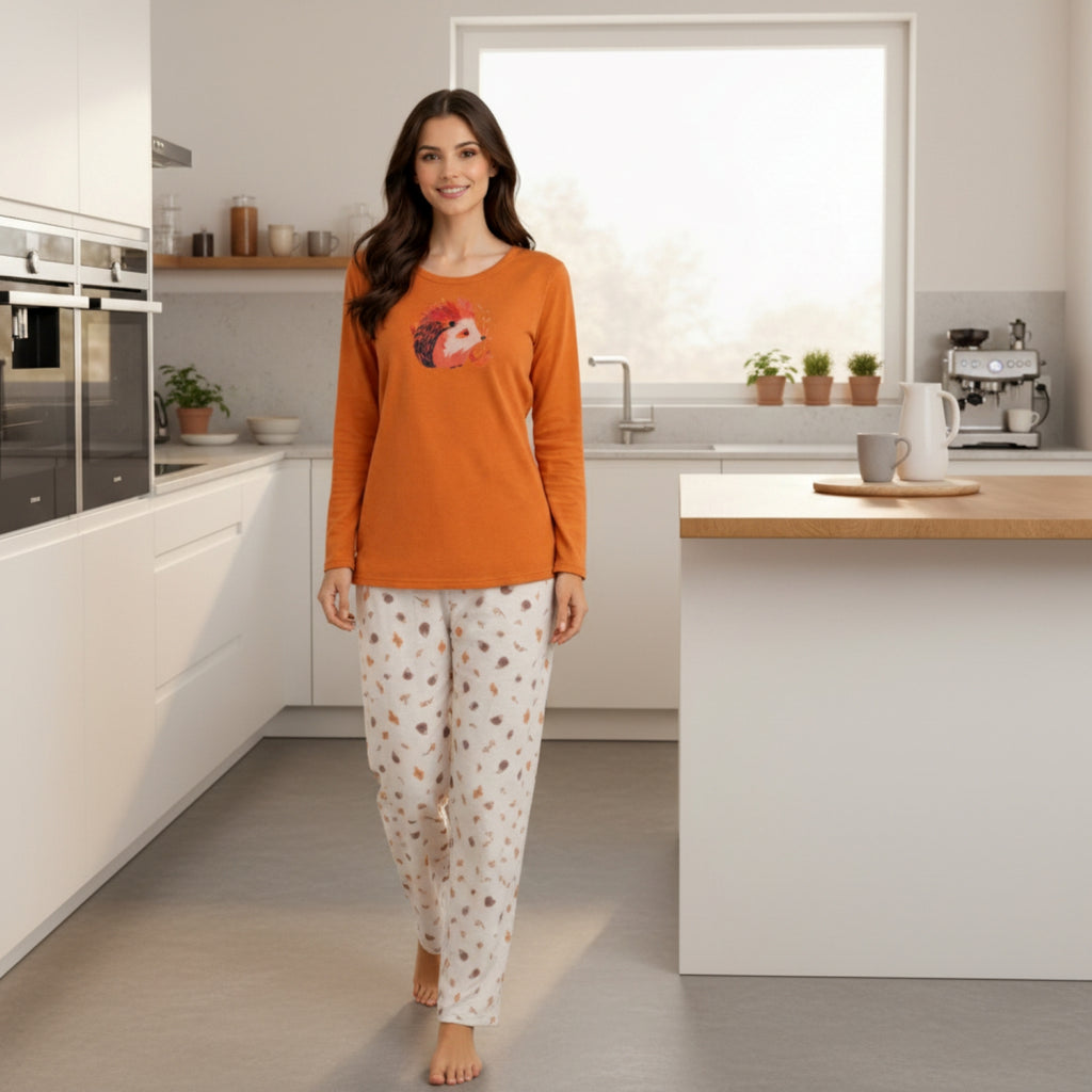 Pijama Puercoespín Estampado Gamuza Polycotton Terracota - D'Taty Chile