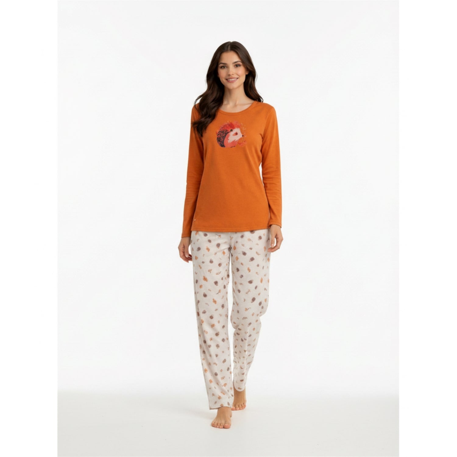 Pijama Puercoespín Estampado Gamuza Polycotton Terracota vista 3 - D'Taty Chile