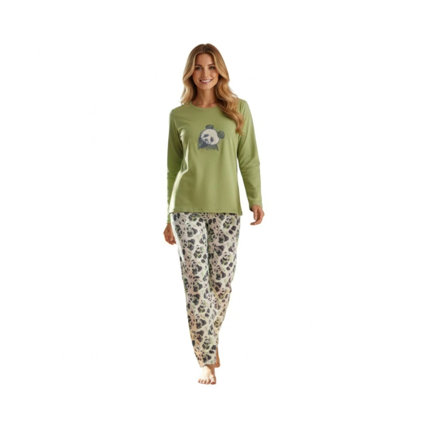 Pijama Panda Bordado Gamuza Polycotton Pistacho vista 4 - D'Taty Chile