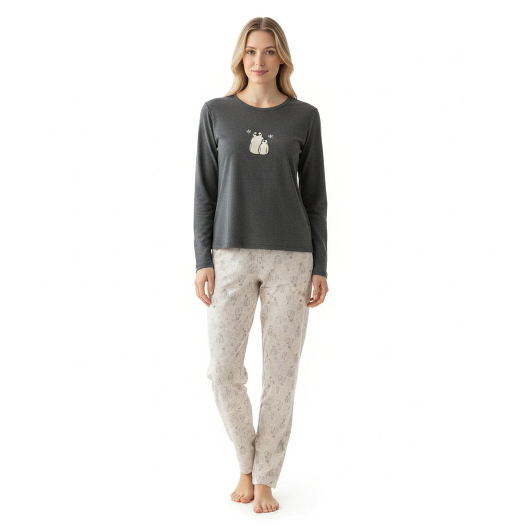 Pijama Pingüino Bordado Gamuza Polycotton Marengo vista 4 - D'Taty Chile