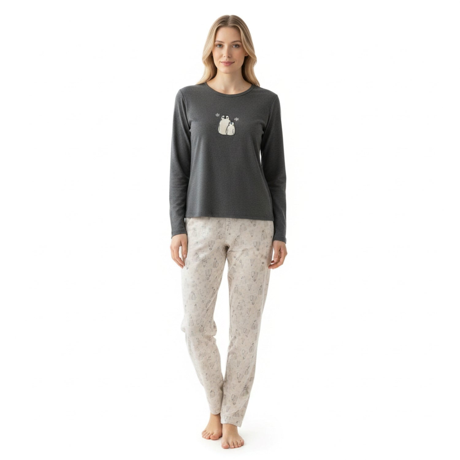 Pijama Pingüino Bordado Gamuza Polycotton Marengo vista 4 - D'Taty Chile