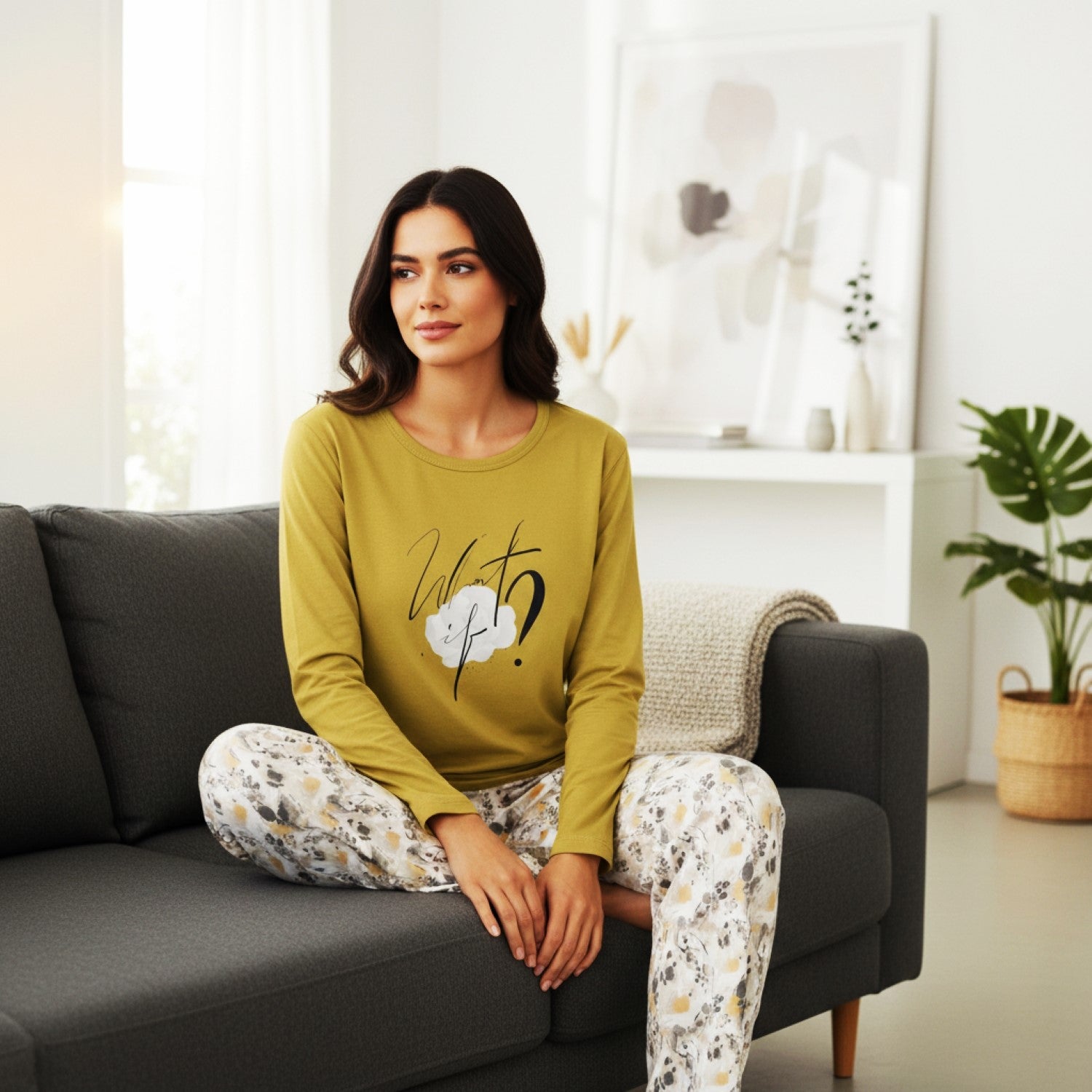 Pijama What If Estampado Gamuza Polycotton Mostaza vista 4 - D'Taty Chile