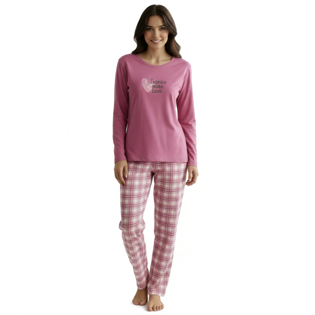 Pijama Corazón Escocés Estampado Gamuza Polycotton Malva vista 3 - D'Taty Chile