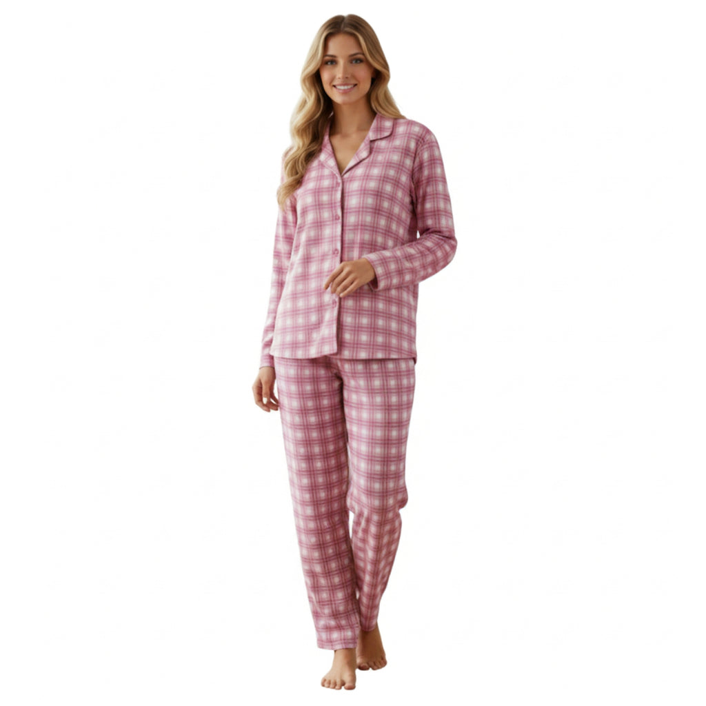 Pijama Escocés Abotonado Gamuza Polycotton Rosa vista 2 - D'Taty Chile