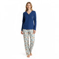 Pijama Hojas Clásico Bordado Gamuza Polycotton Azul vista 2 - D'Taty Chile