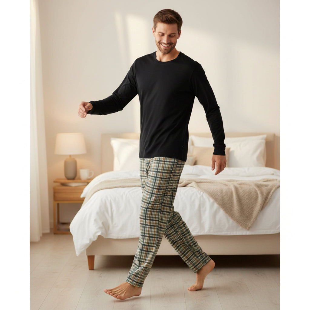 Pijama Hombre Clásico Estampado Gamuza Polycotton Negro Negro vista 5 - D'Taty Chile