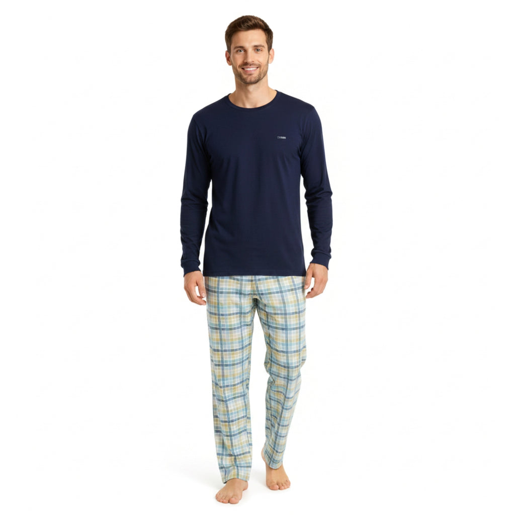 Pijama Hombre Clásico Estampado Gamuza Polycotton Azul Azul vista 4 - D'Taty Chile