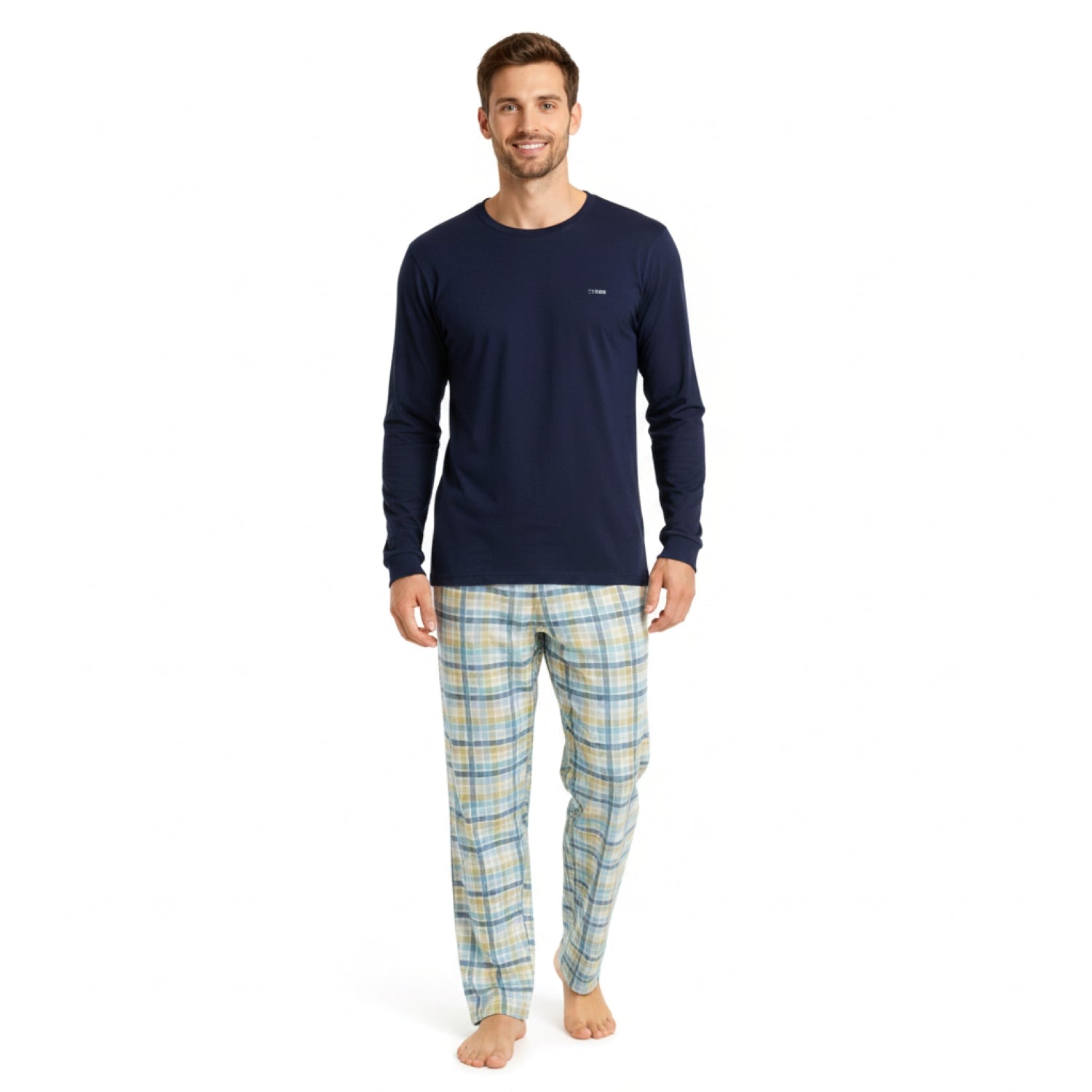 Pijama Hombre Clásico Estampado Gamuza Polycotton Azul Azul vista 4 - D'Taty Chile