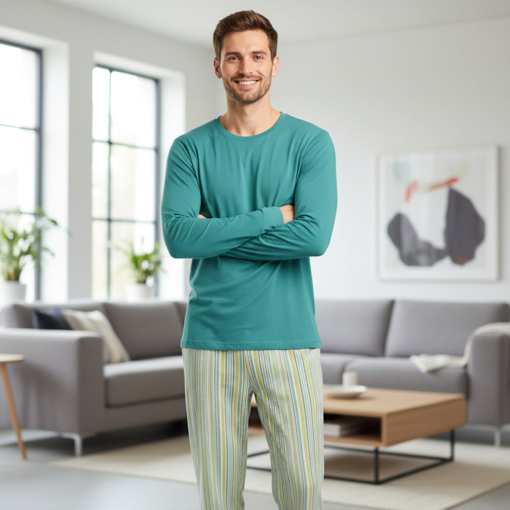 Pijama Hombre Clásico Gamuza Polycotton Verde Verde vista 3 - D'Taty Chile