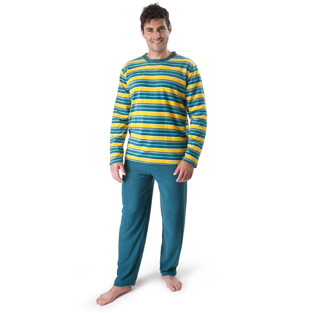 Pijama Hombre Polar Listado Verde Petróleo - D'Taty Chile