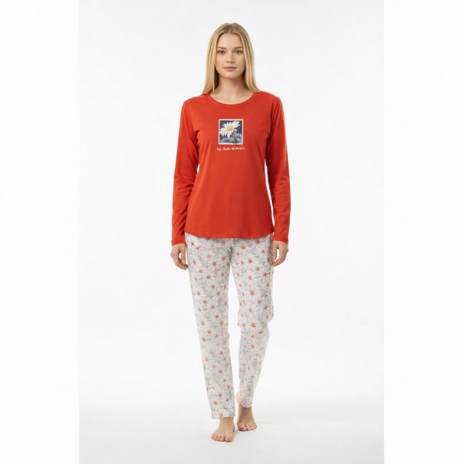 Pijama Margarita Estampado Gamuza Polycotton Rojo Teja vista 2 - D'Taty Chile