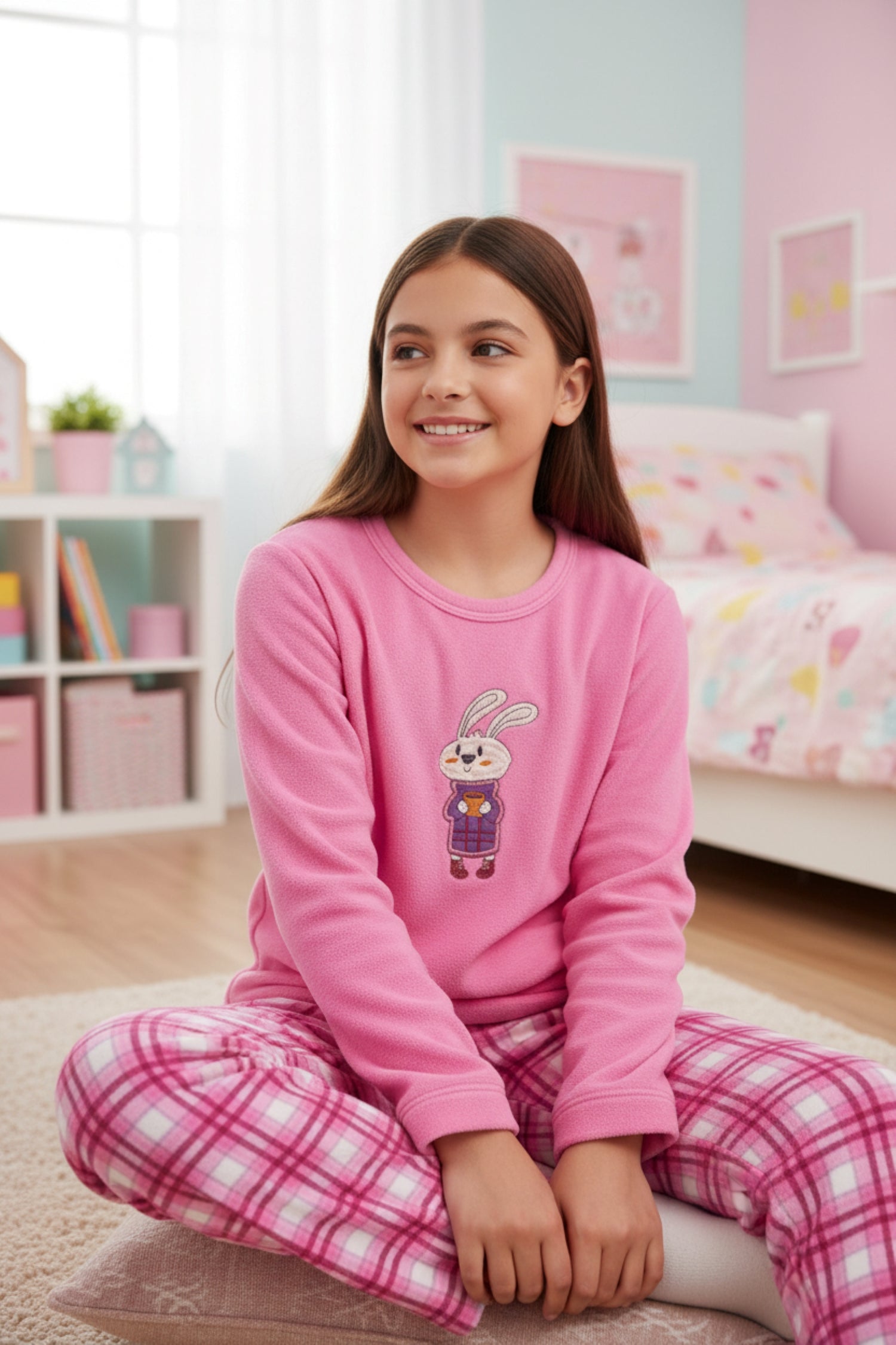 Pijama Niña Conejo Bordado Micropolar Rosa - D'Taty Chile