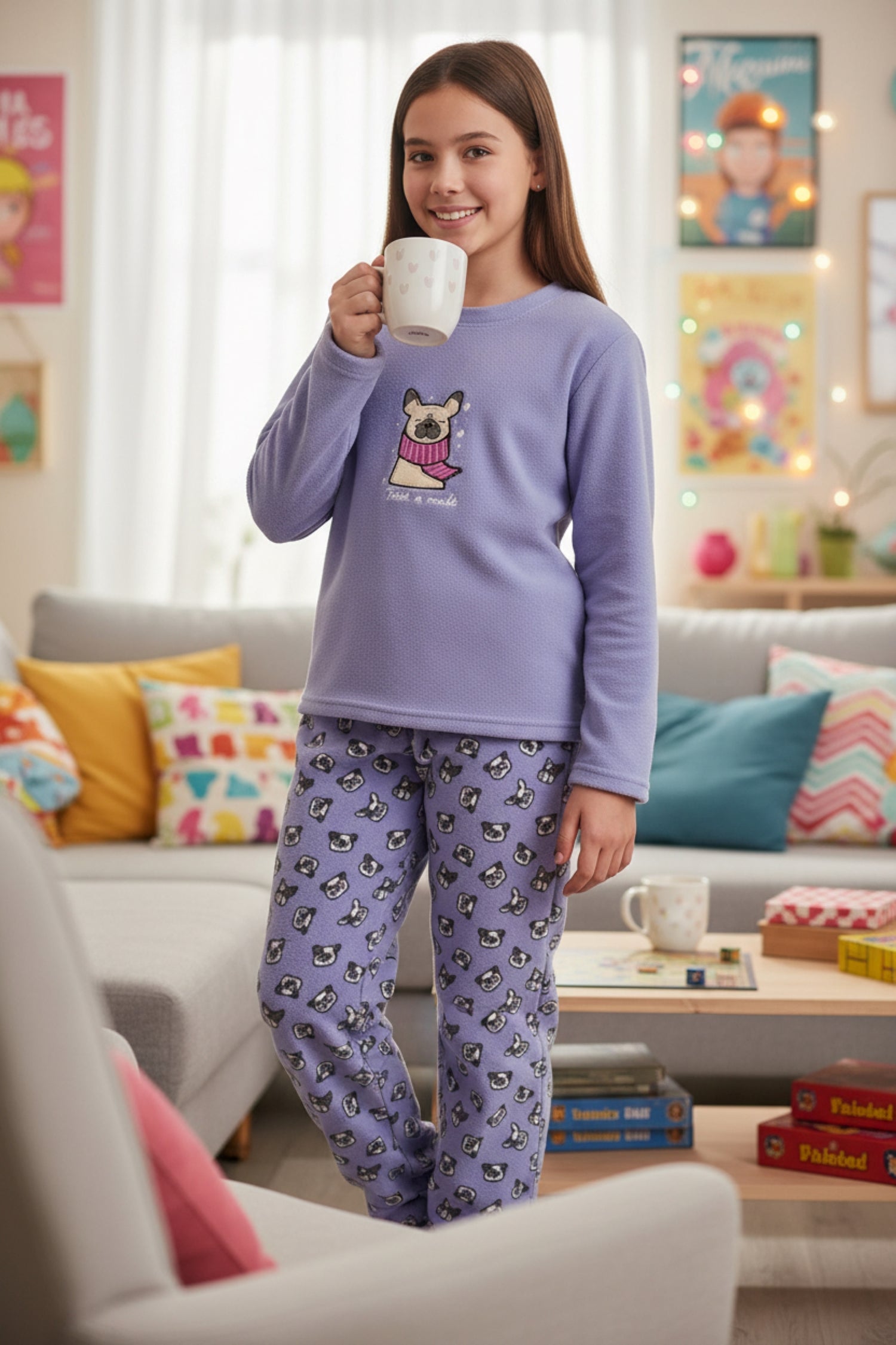 Pijama Niña Polar Dog Bordado Lavanda vista 2 - D'Taty Chile