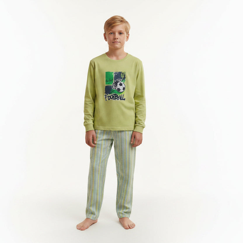 Pijama Niño Futbol Estampado Gamuza Polycotton Pistacho - D'Taty Chile