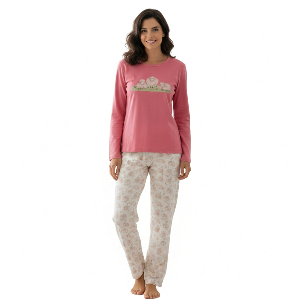 Pijama Oveja Estampado Gamuza Polycotton Coral vista 2 - D'Taty Chile