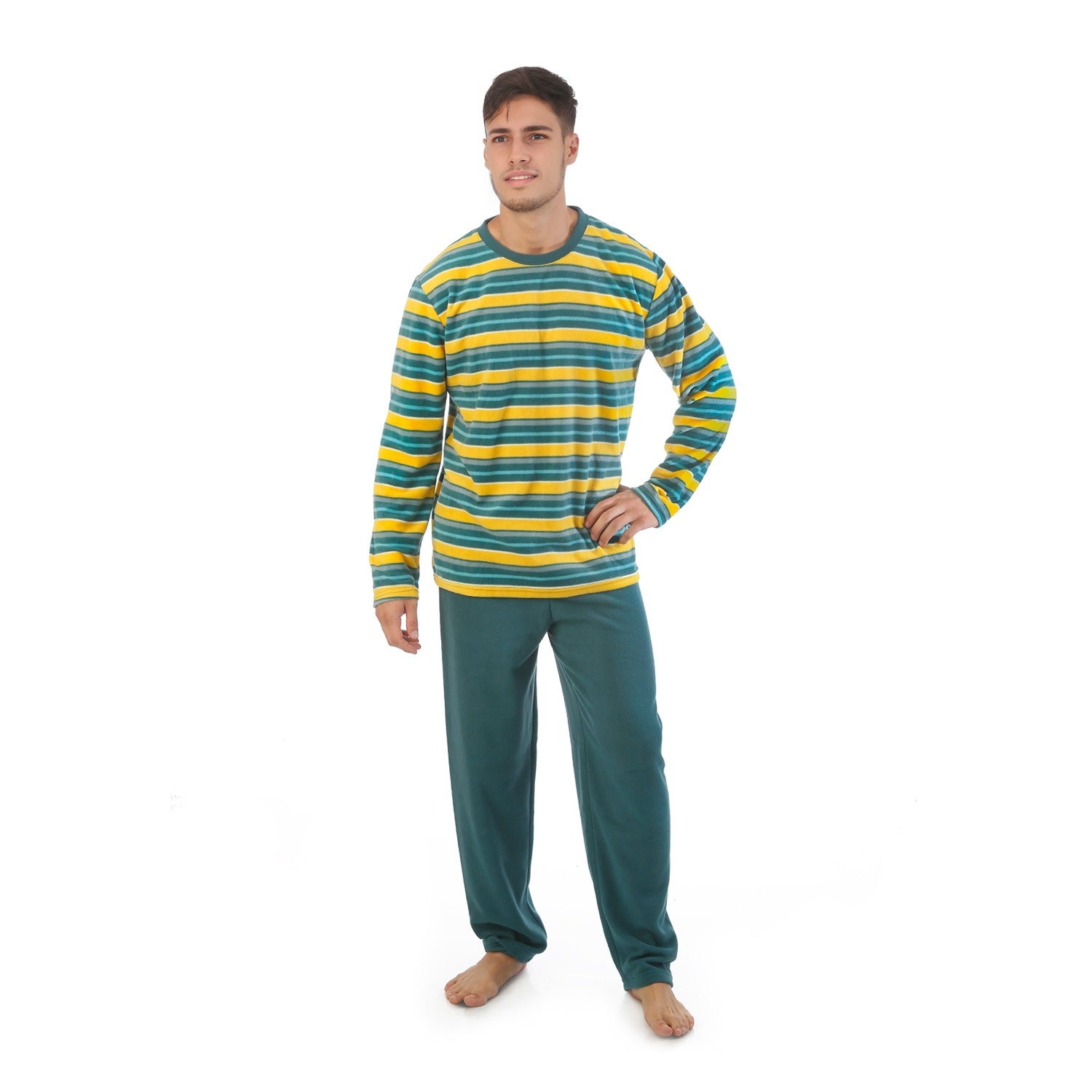Pijama Hombre Polar Listado Verde Petróleo vista 2 - D'Taty Chile