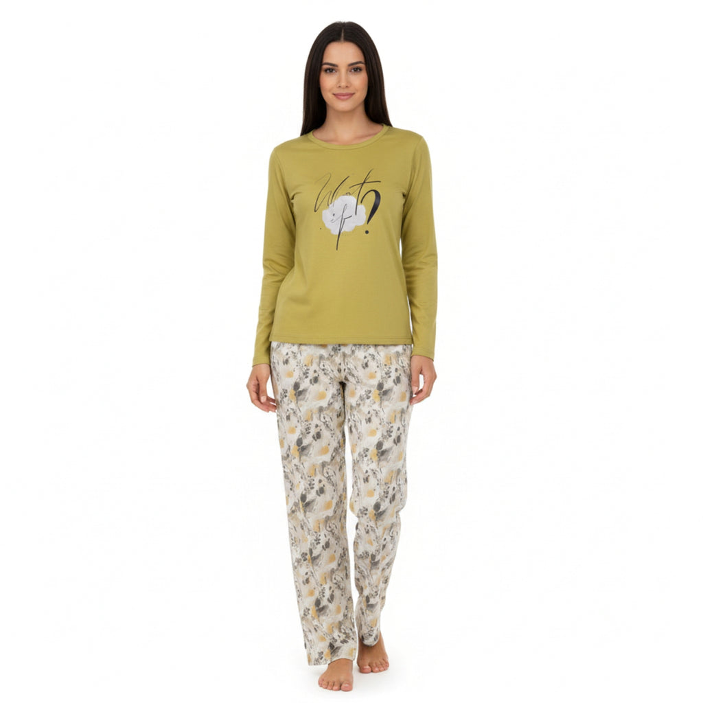 Pijama What If Estampado Gamuza Polycotton Mostaza vista 3 - D'Taty Chile
