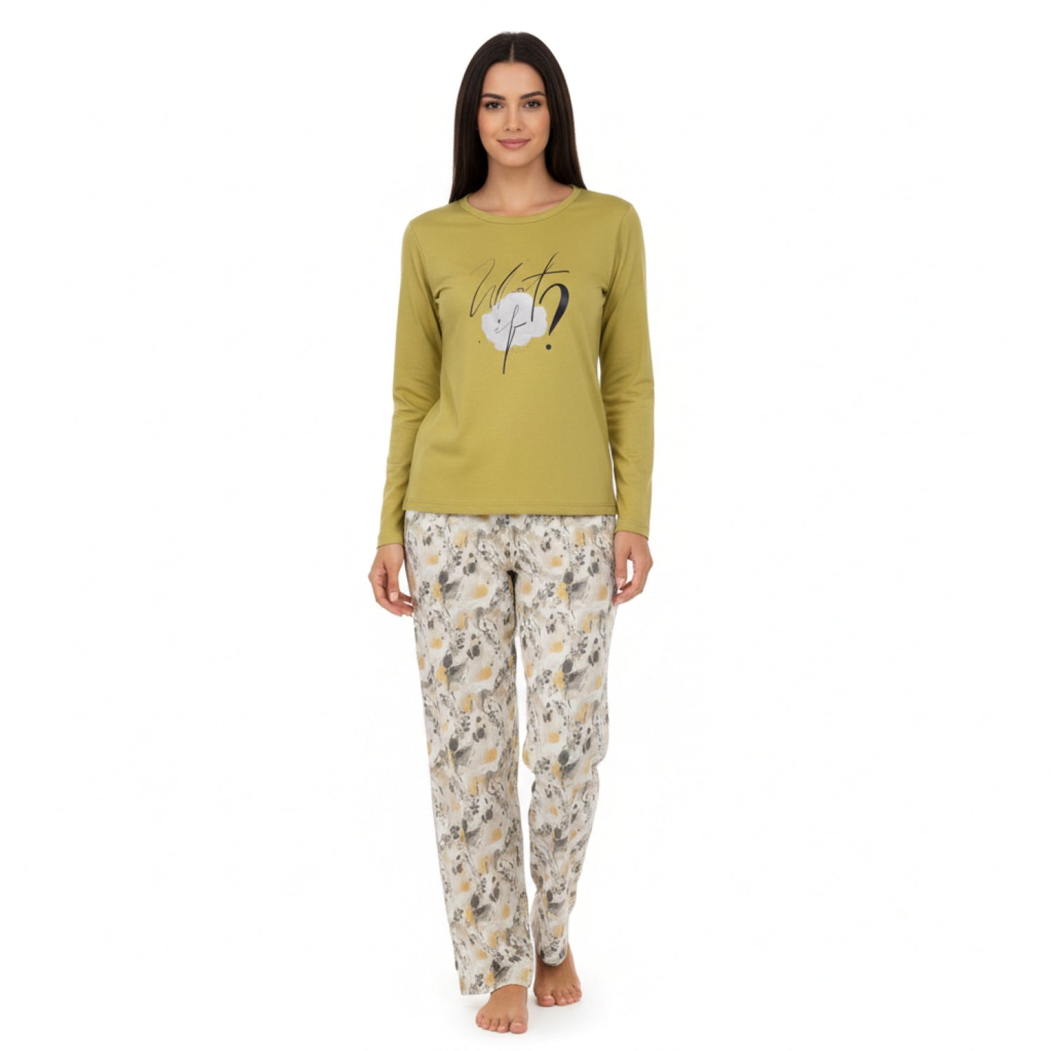 Pijama What If Estampado Gamuza Polycotton Mostaza vista 3 - D'Taty Chile
