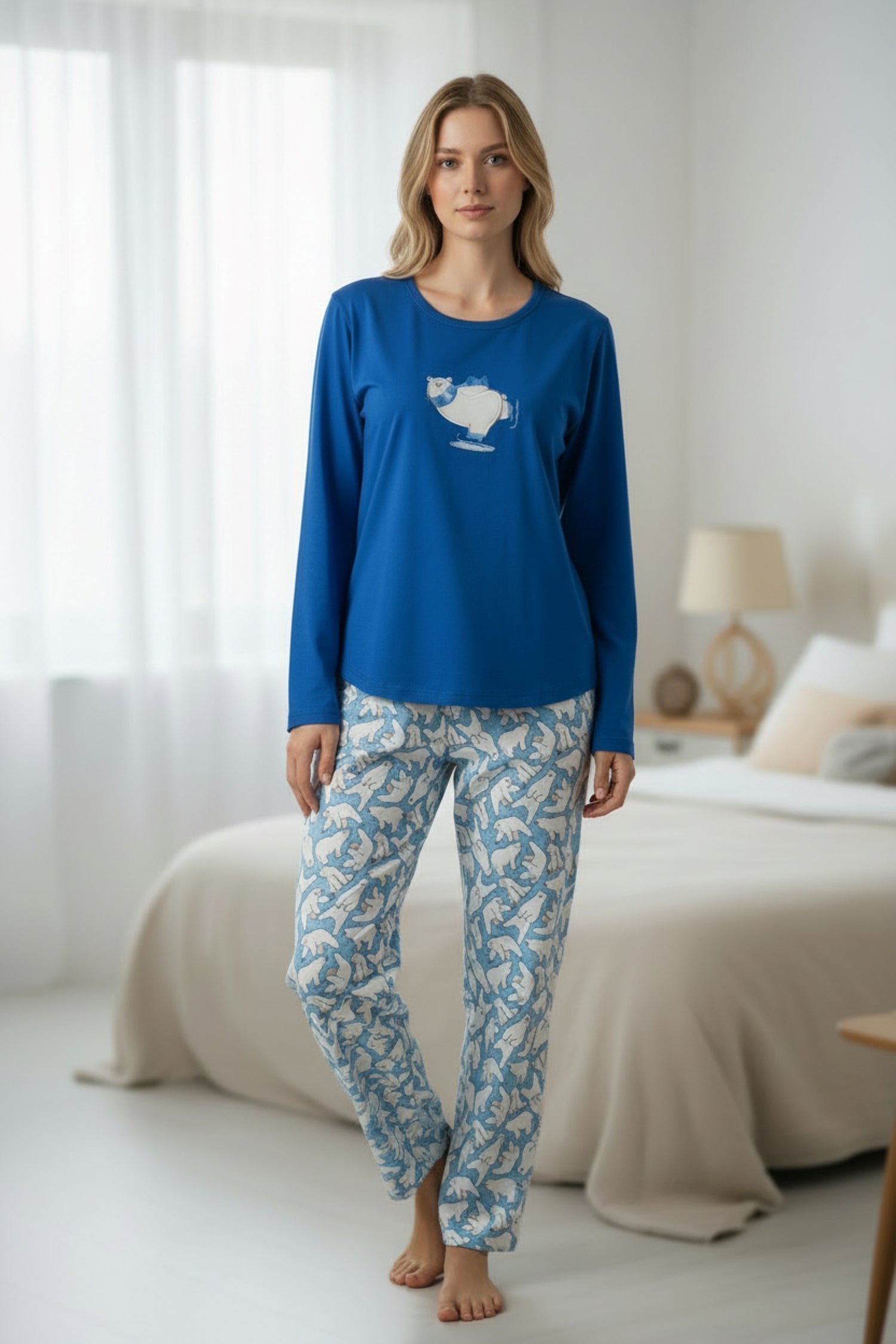 Pijama Mujer Oso polar Bordado Gamuza Polycotton