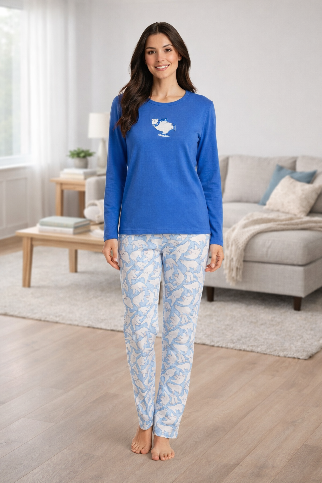 Pijama Mujer Oso polar Bordado Gamuza Polycotton