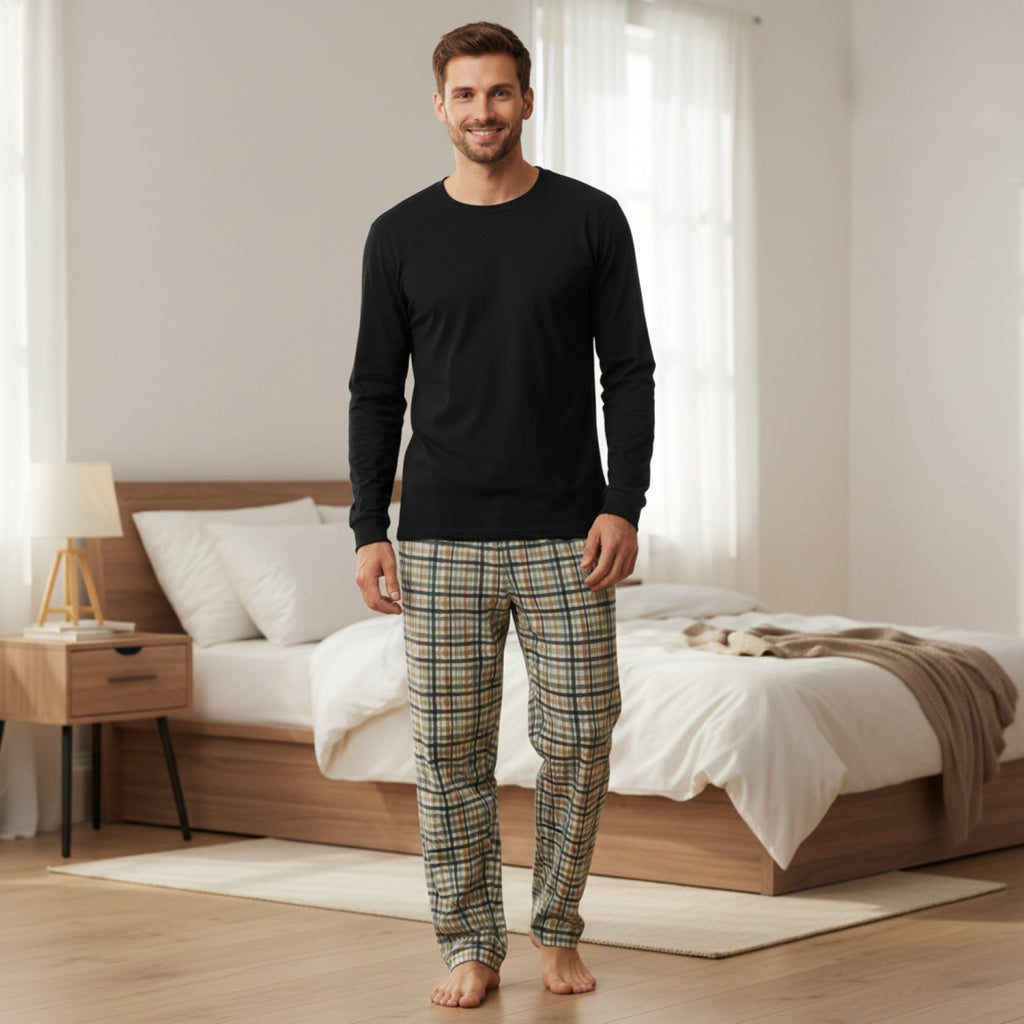 Pijama Hombre Clásico Estampado Gamuza Polycotton Negro