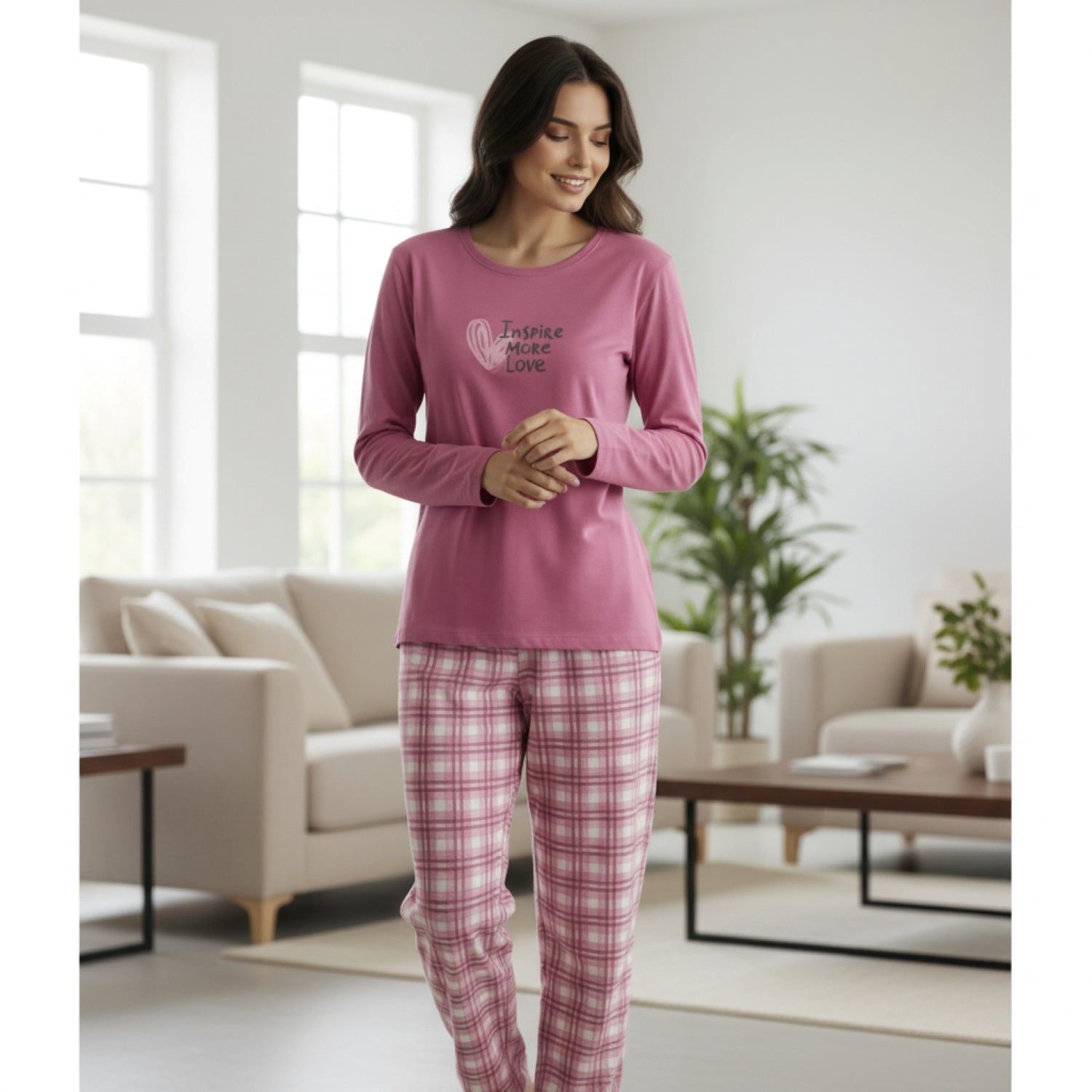 Pijama Corazón Escocés Estampado Gamuza Polycotton