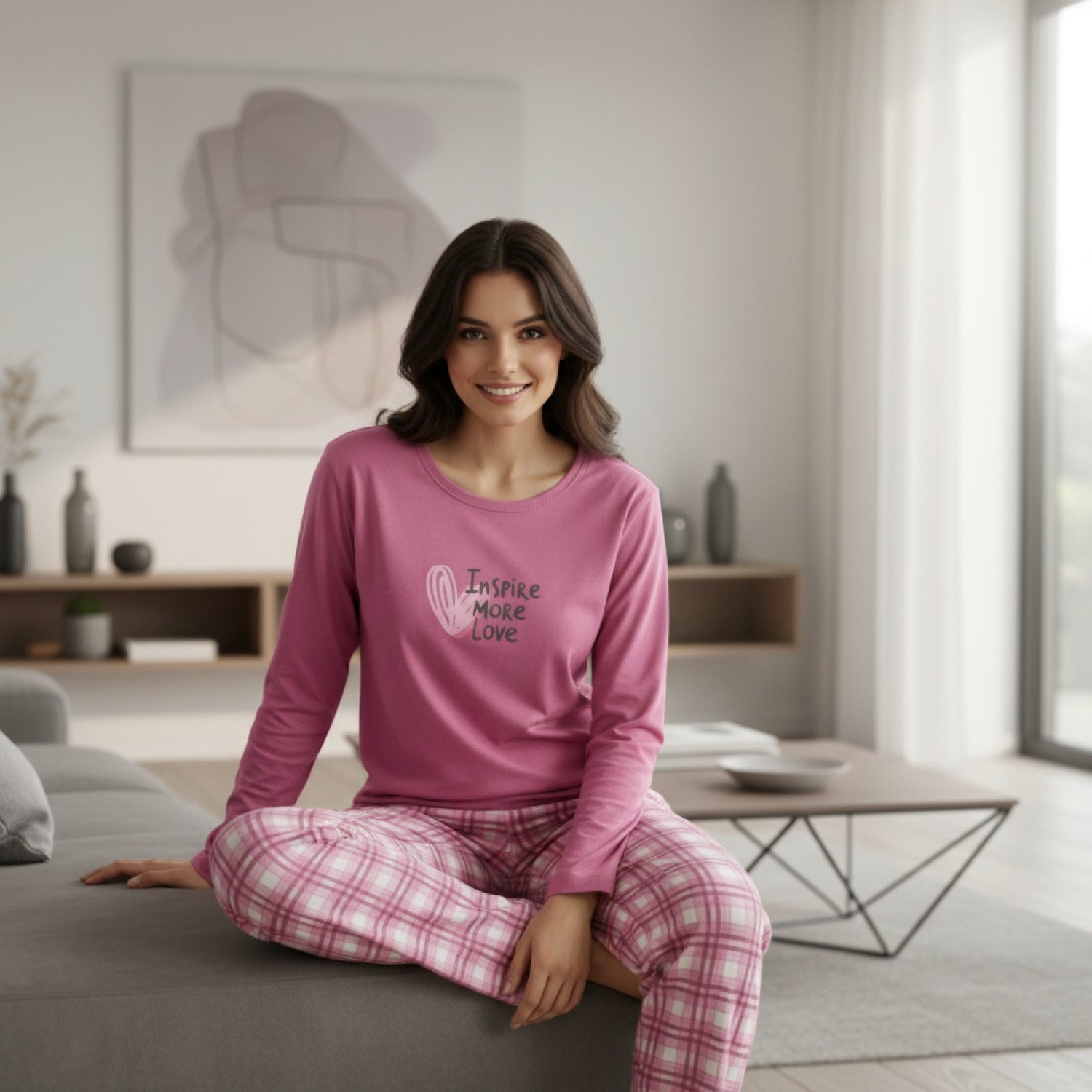 Pijama Corazón Escocés Estampado Gamuza Polycotton