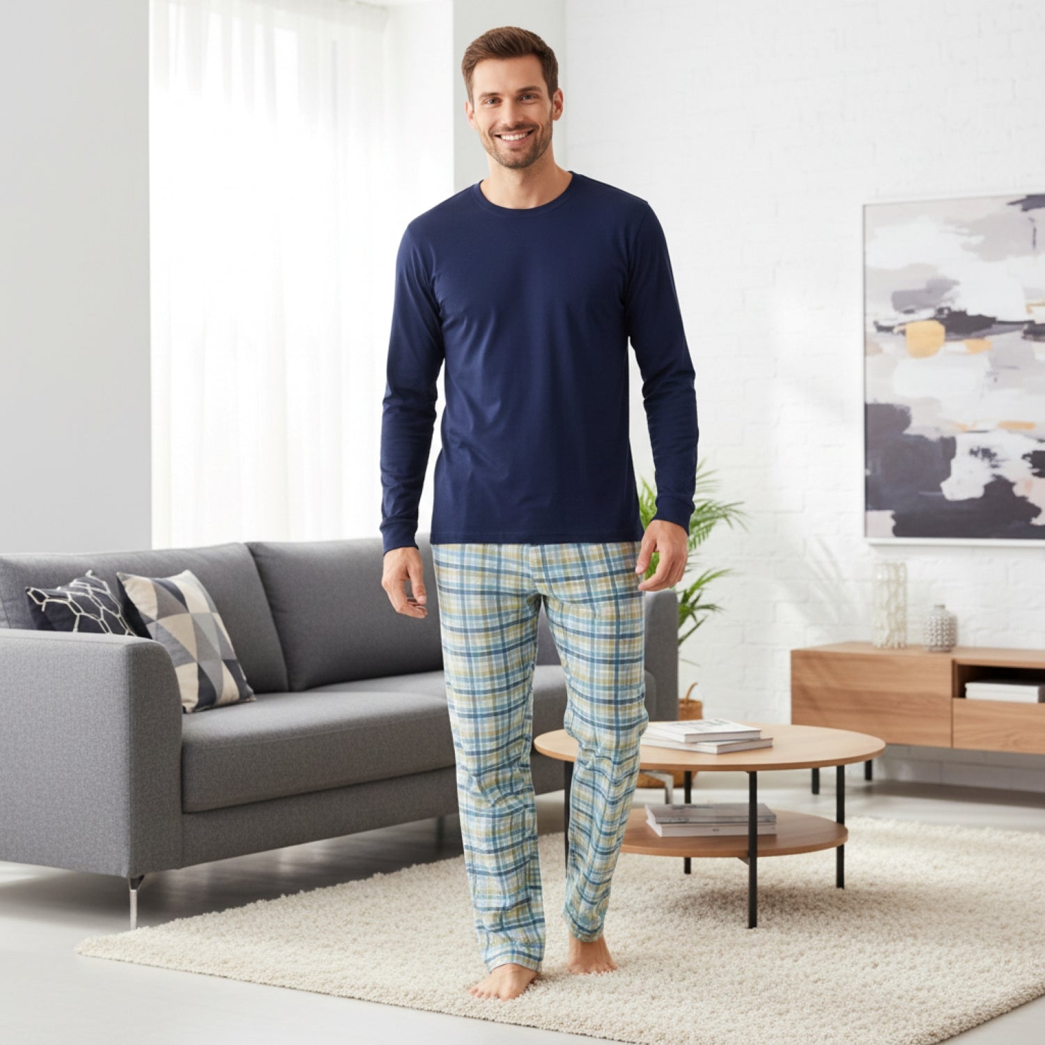 Pijama Hombre Clásico Estampado Gamuza Polycotton Azul