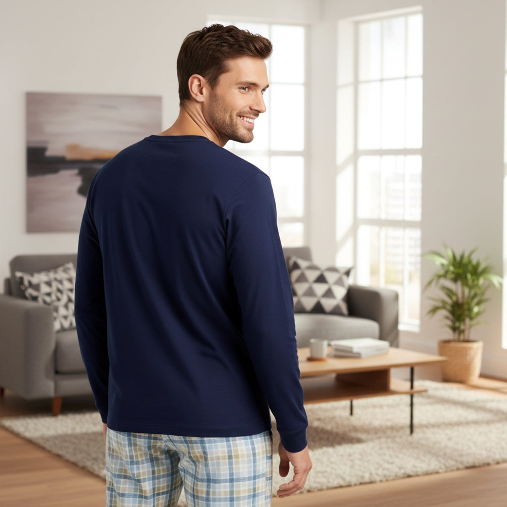 Pijama Hombre Clásico Estampado Gamuza Polycotton Azul