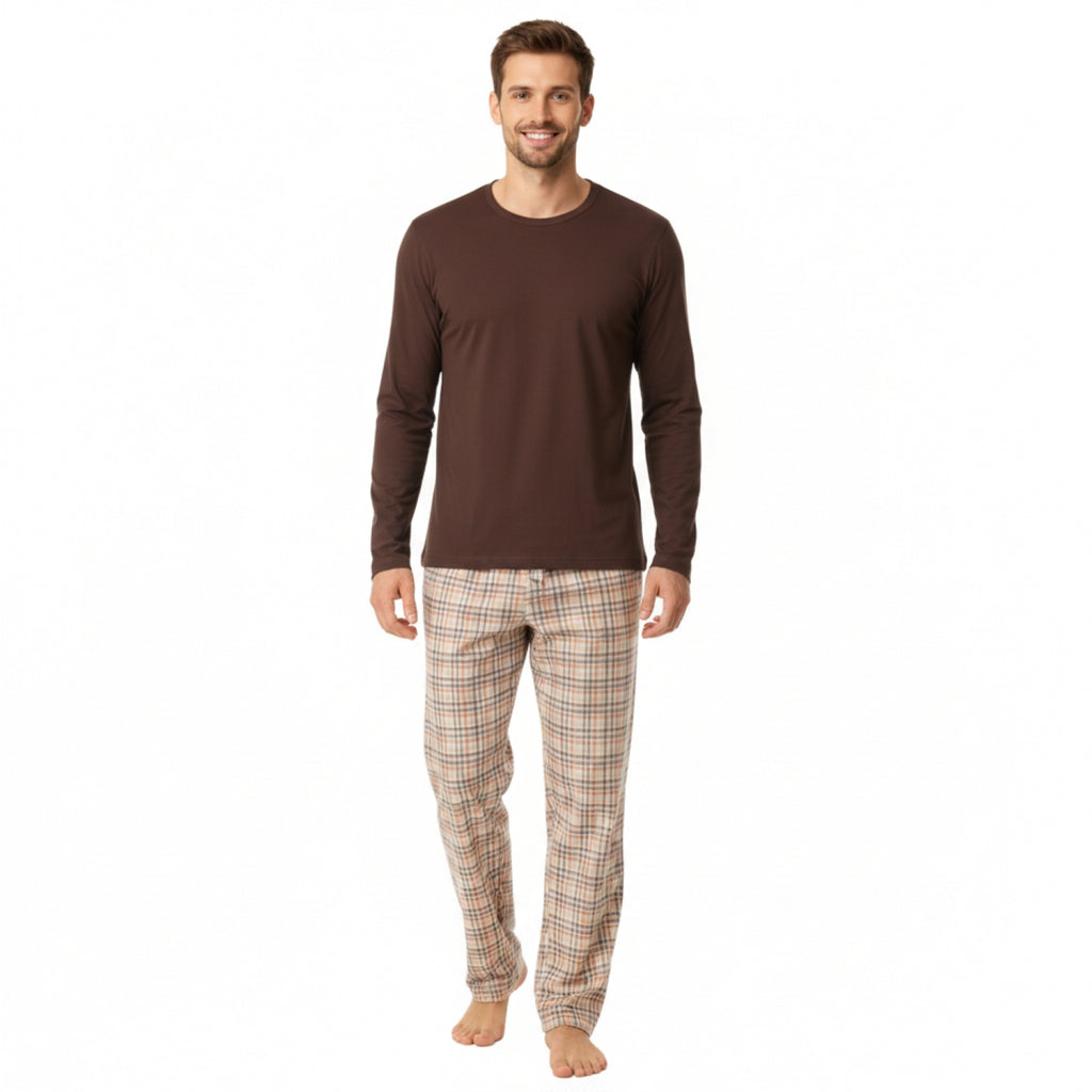 Pijama Hombre Clásico Estampado Gamuza Polycotton Café
