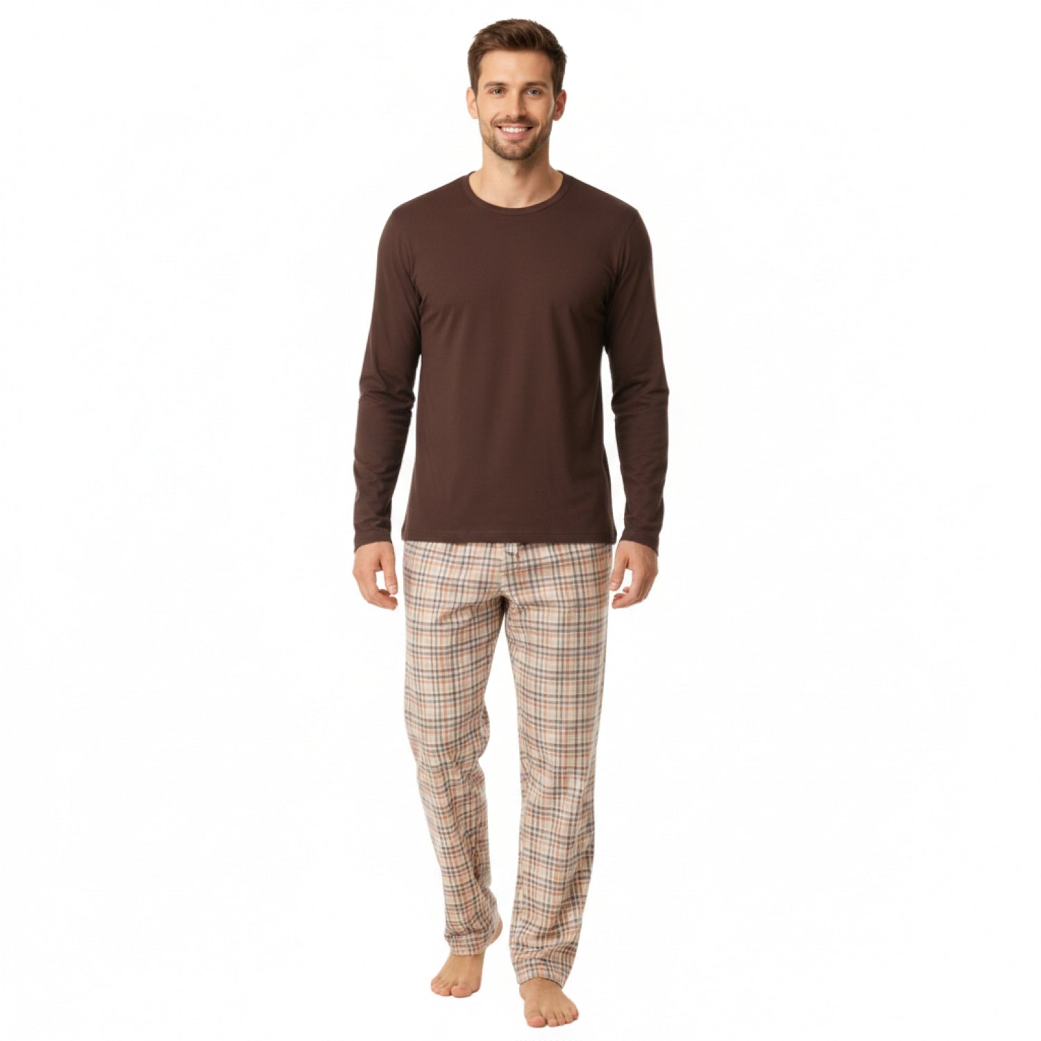 Pijama Hombre Clásico Estampado Gamuza Polycotton Café