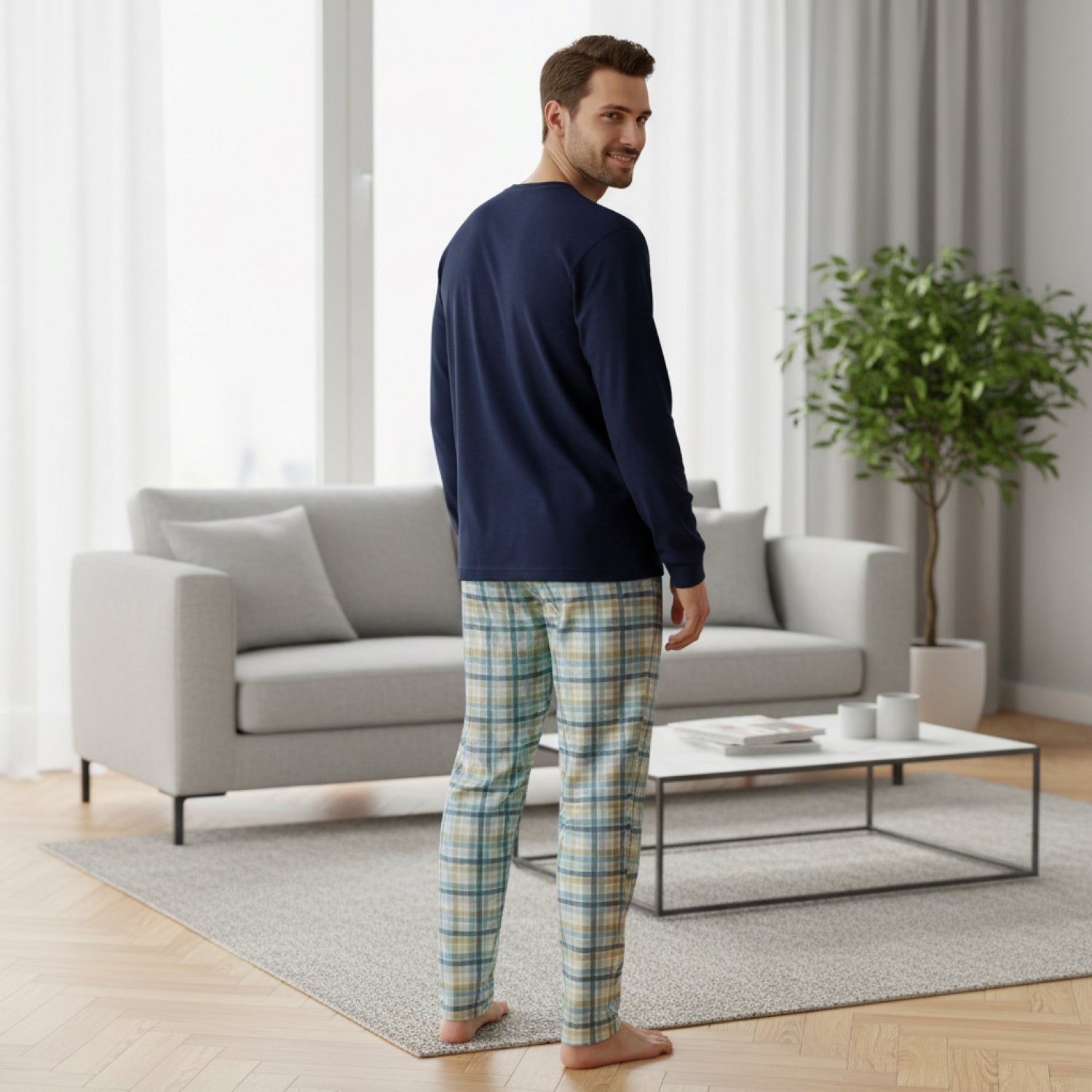 Pijama Hombre Clásico Estampado Gamuza Polycotton Azul