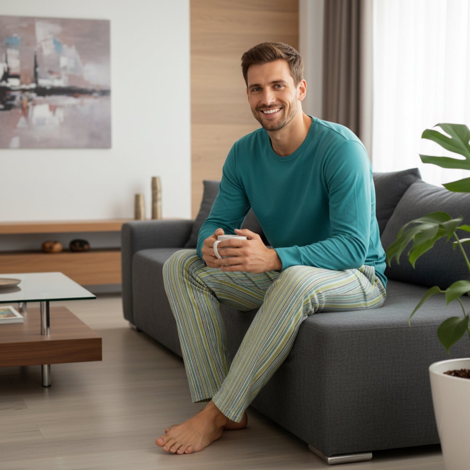 Pijama Hombre Clásico Gamuza Polycotton Verde