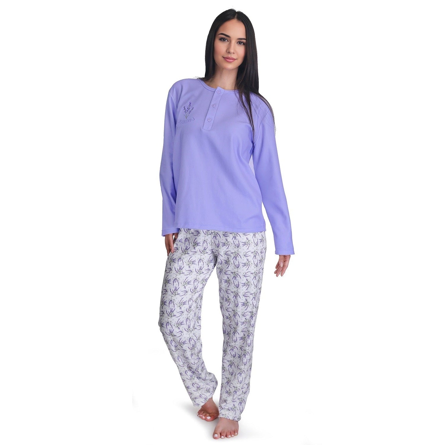 Pijama Lavanda Polar Bordado Gamuza Polycotton