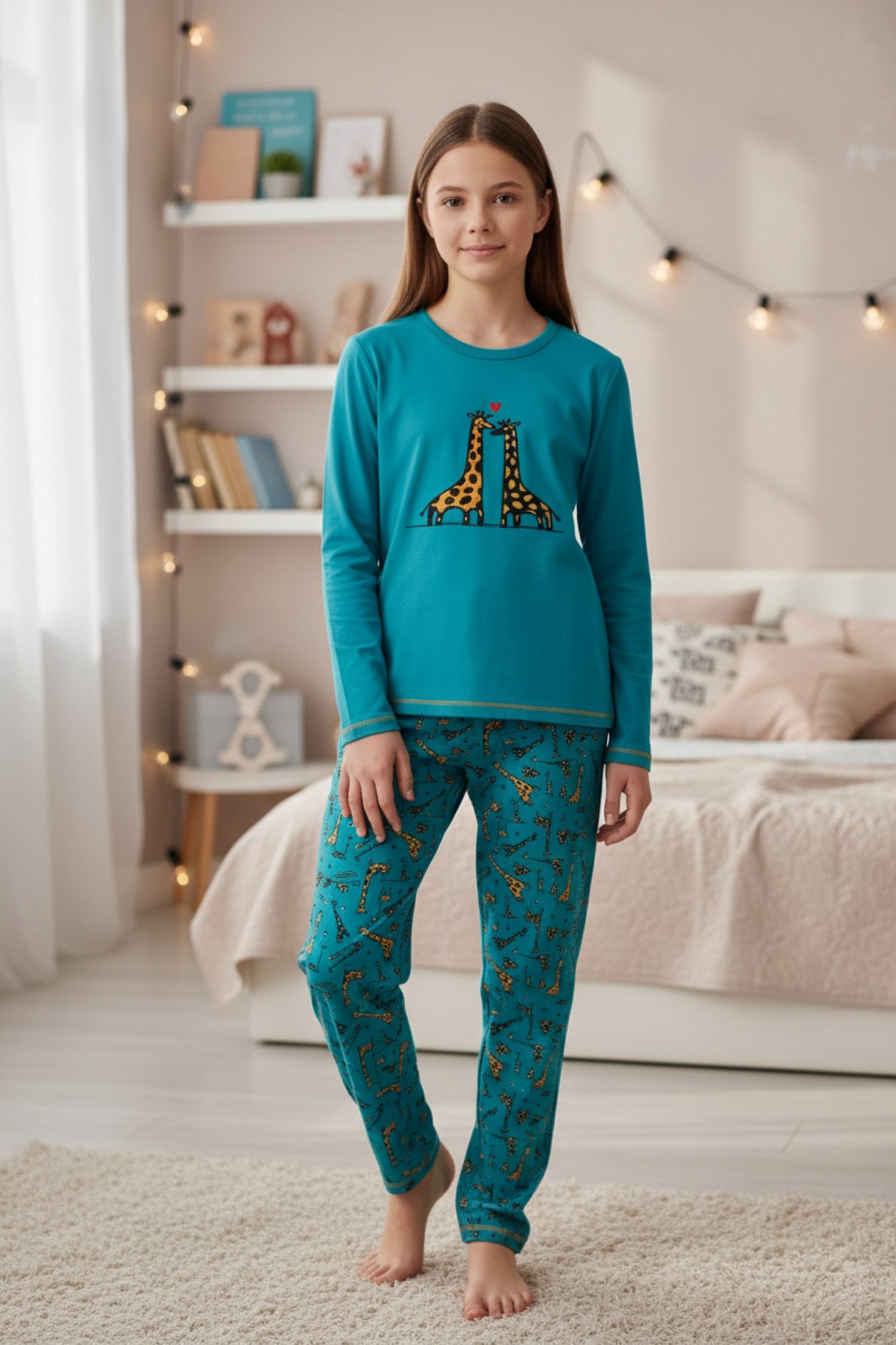 Pijama Niña Jirafa Bordado Gamuza Polycotton