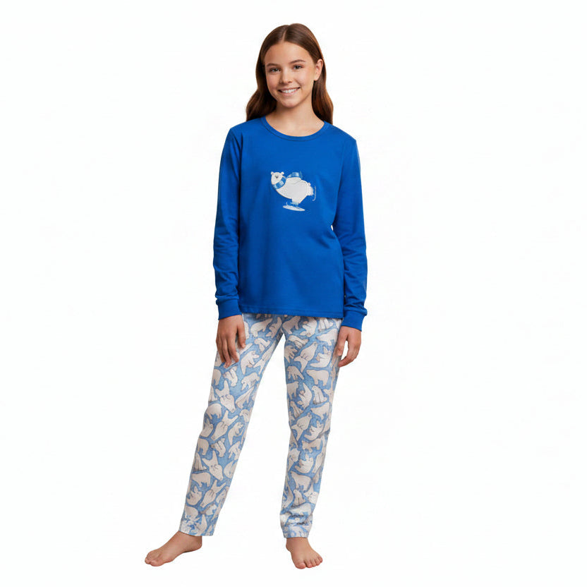 Pijama Niña Oso Bordado Gamuza Polycotton