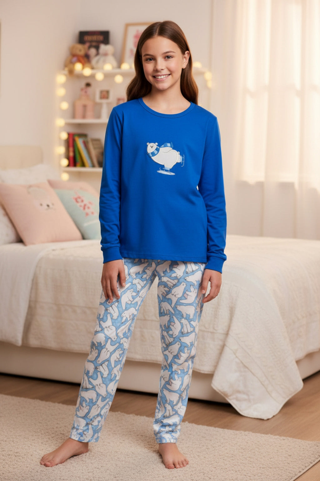 Pijama Niña Oso Bordado Gamuza Polycotton
