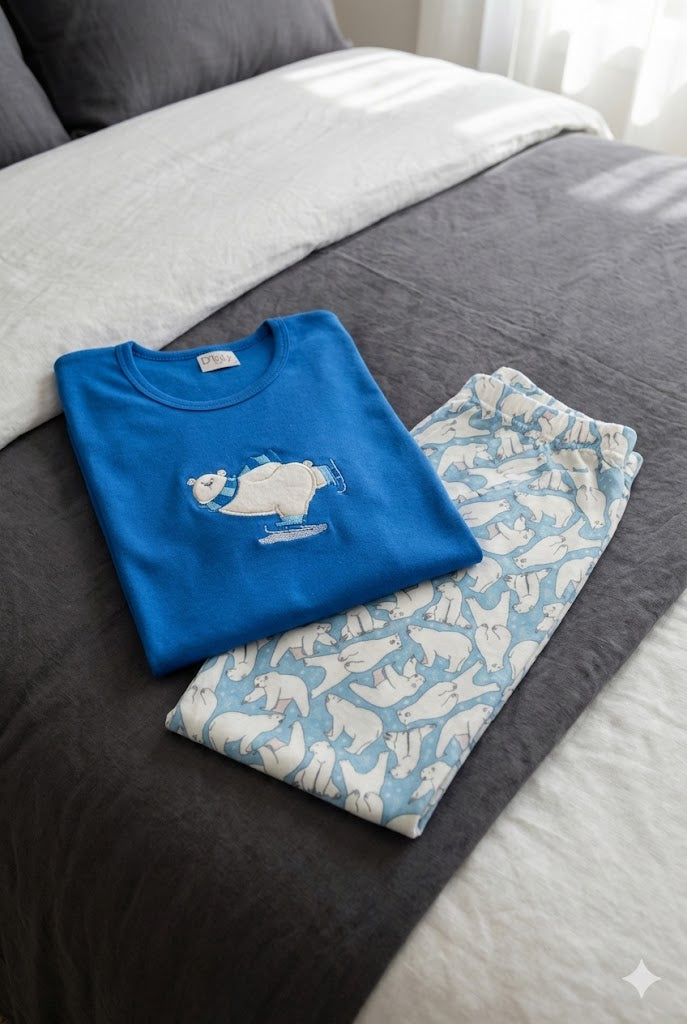 Pijama Oso Bordado Gamuza Polycotton