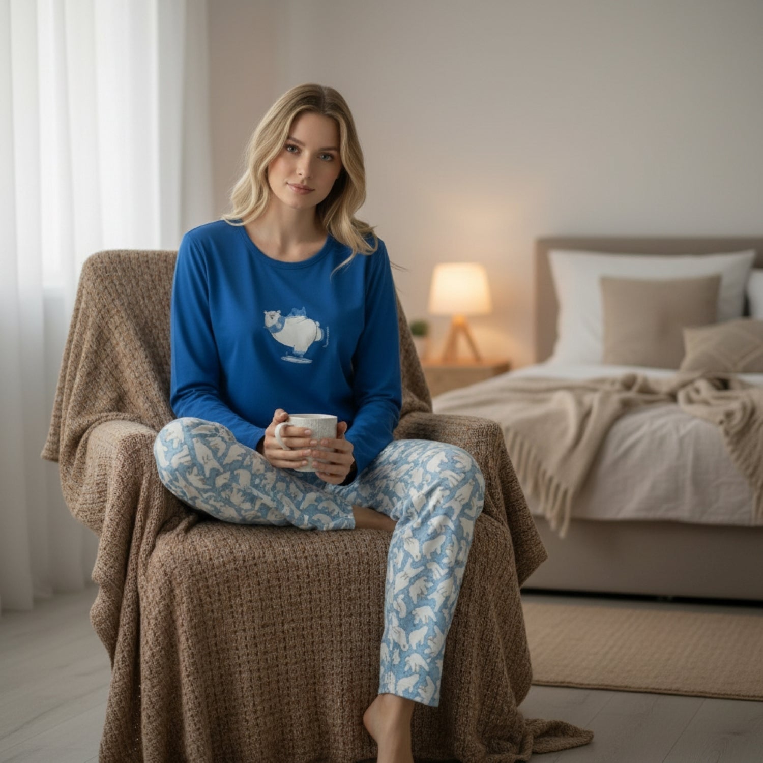Pijama Oso Bordado Gamuza Polycotton