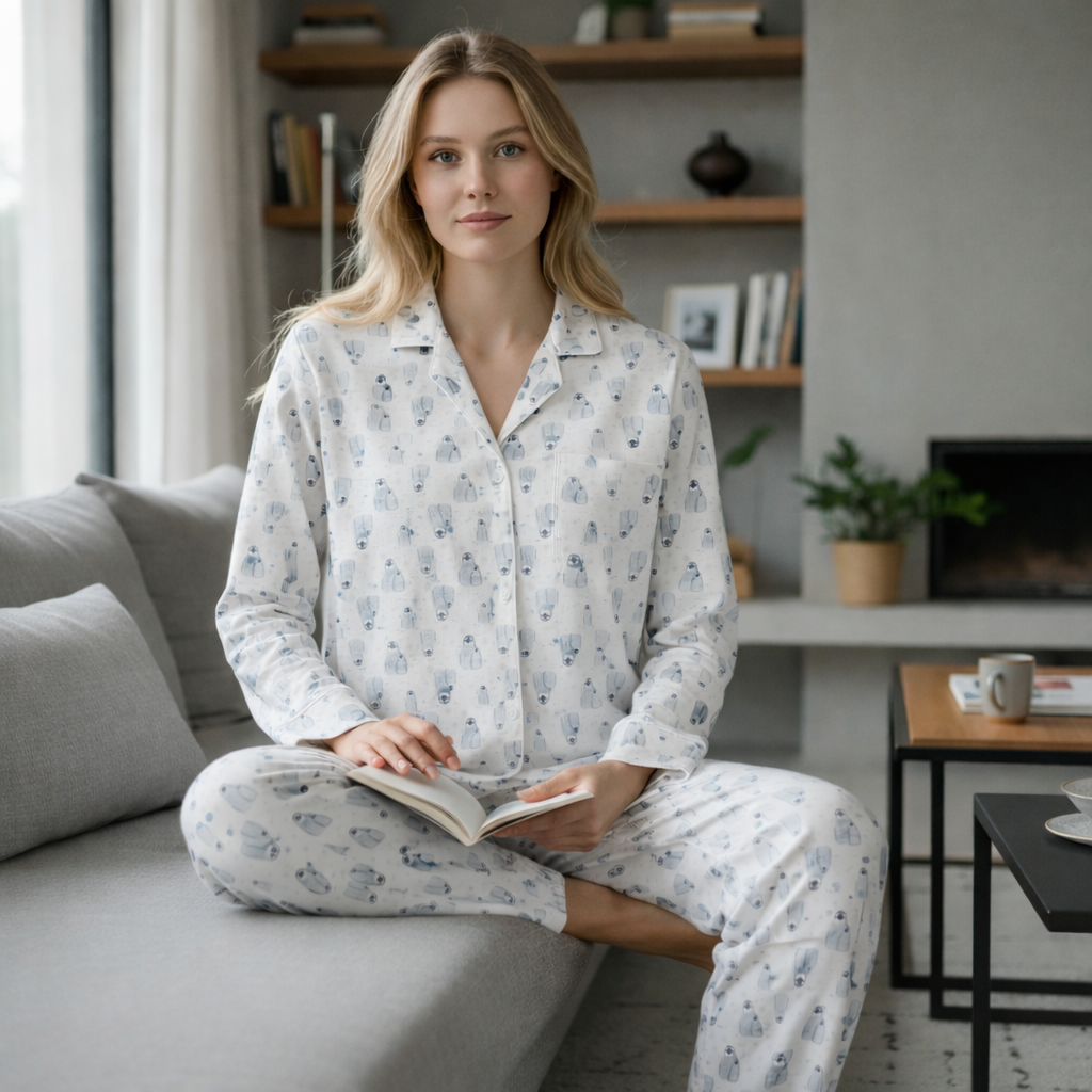 Pijama Pingüino Abotonado Gamuza Polycotton