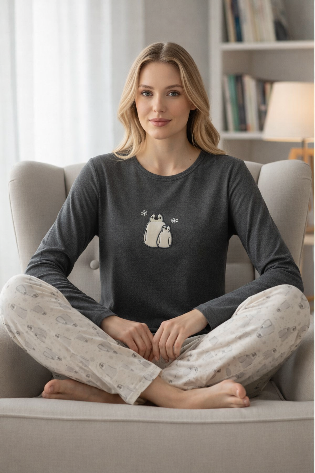 Pijama Pingüino Bordado Gamuza Polycotton
